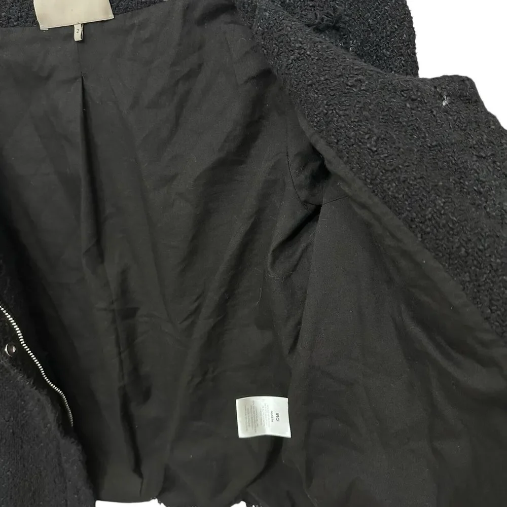 IRO Agneta Black Boucle Tweed Knit‎ Jacket Size 2 Full Zip Pockets